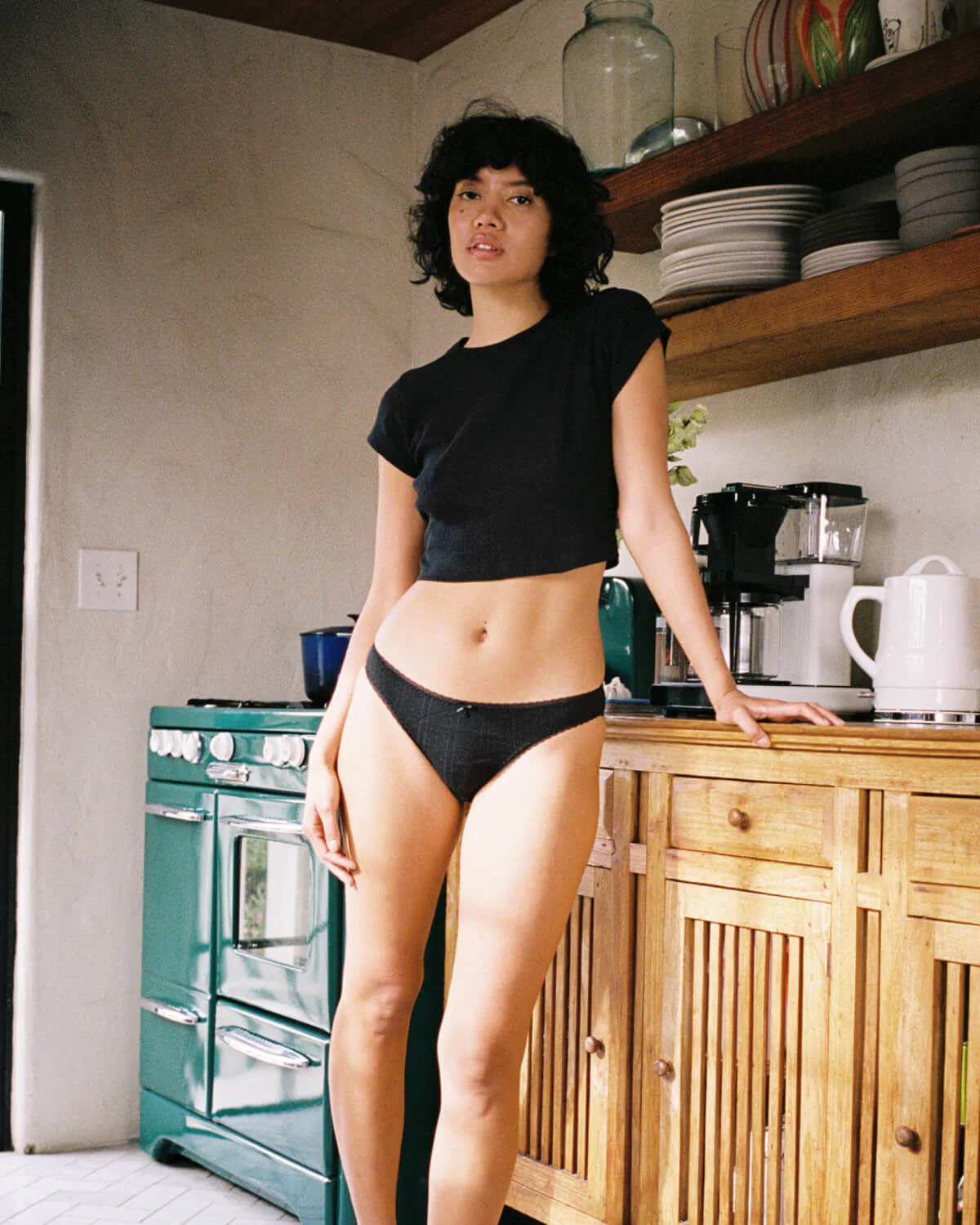 The Crop Baby Tee: Black Pointelle - Image 4
