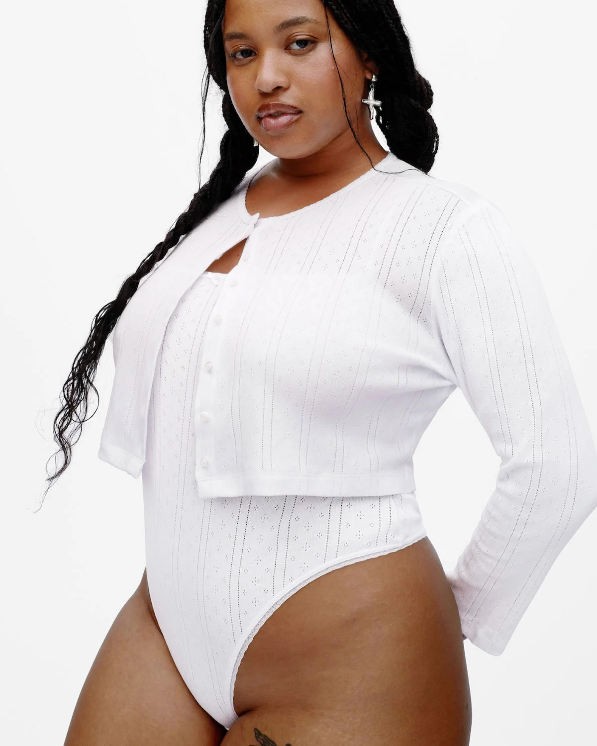 The Crop Cardi: White Pointelle - Image 4