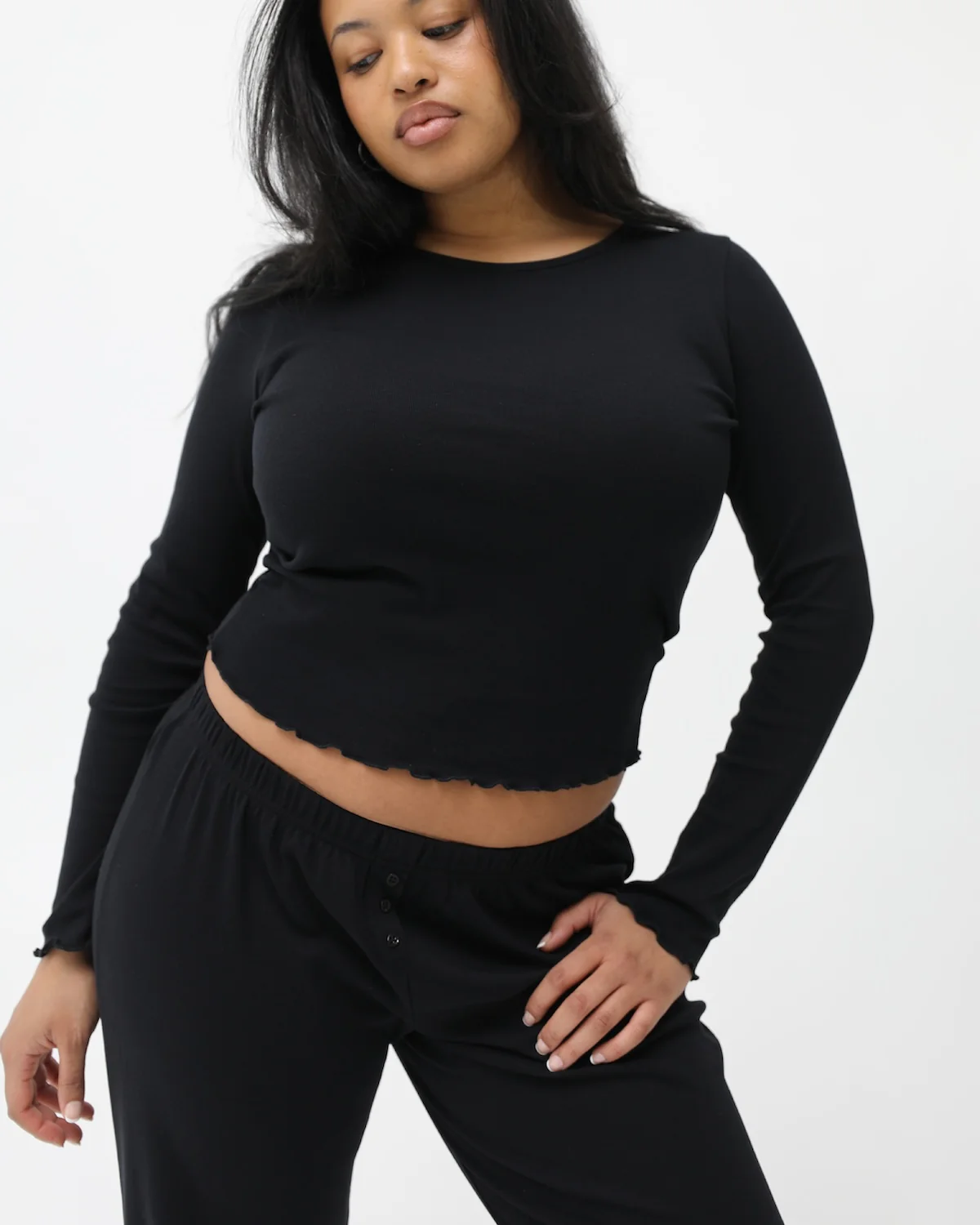The Frilly Long Sleeve: Black Cotton Jersey - Image 4