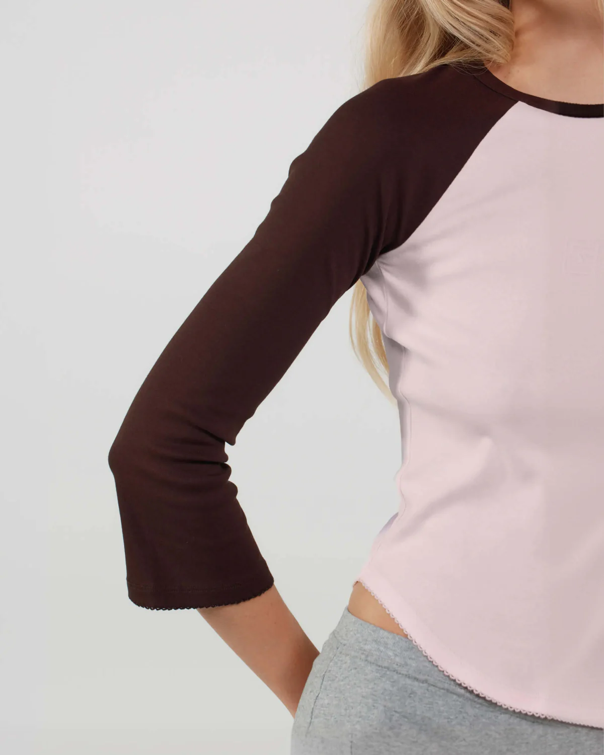 The Raglan: Baby Pink / Espresso Cotton Jersey - Image 3