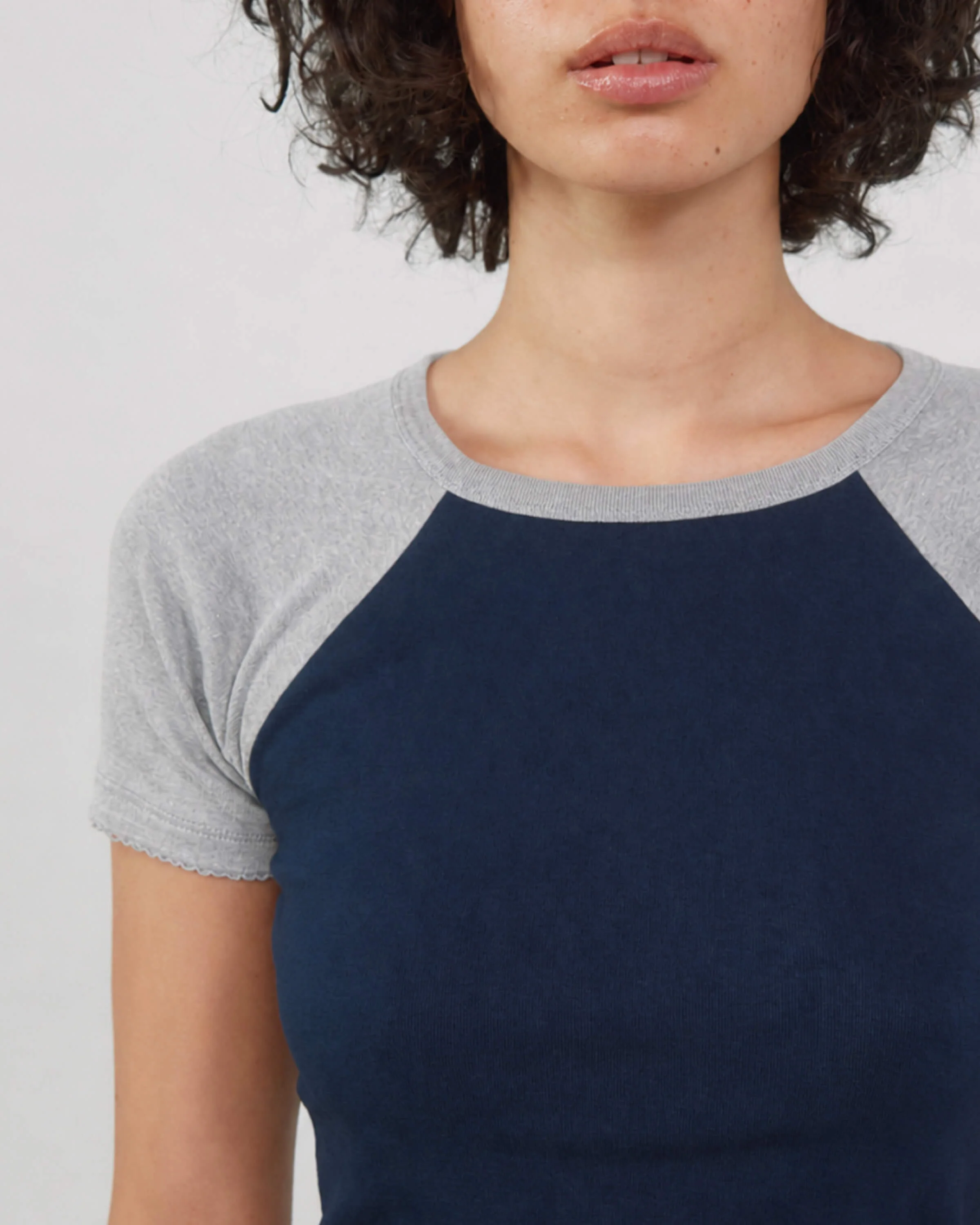 The Raglan Tee: Navy / Grey Cotton Jersey - Image 3