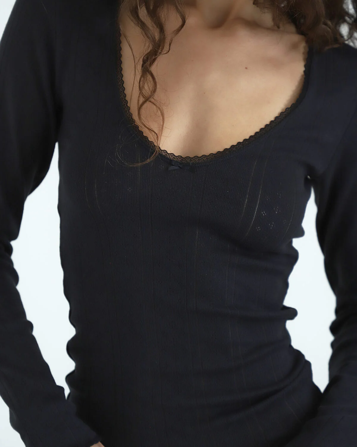 The Scoop Long Sleeve: Black Pointelle - Image 5
