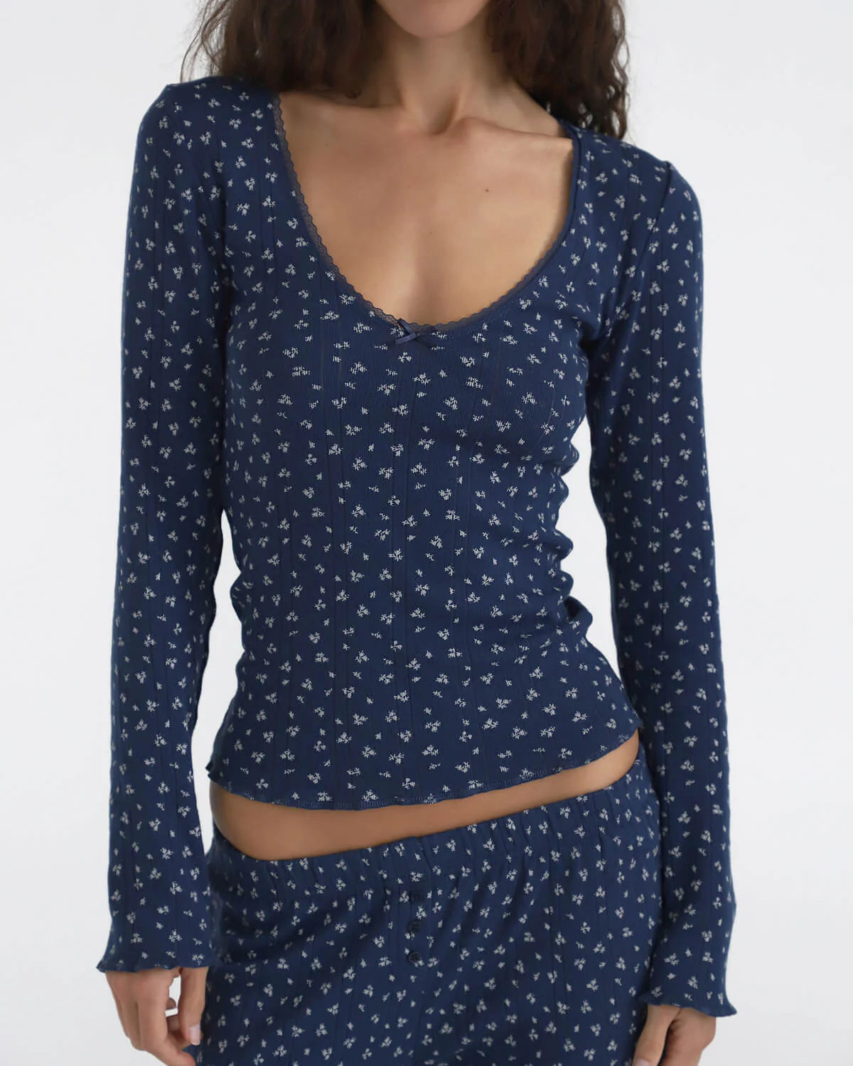The Scoop Long Sleeve: Midnight Fields Pointelle - Image 3