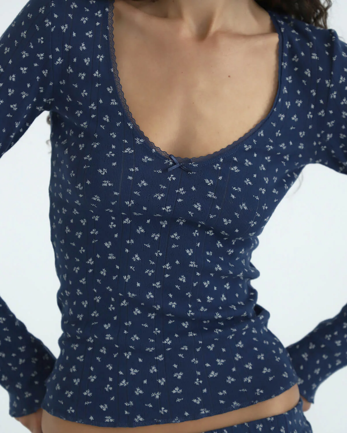 The Scoop Long Sleeve: Midnight Fields Pointelle - Image 4